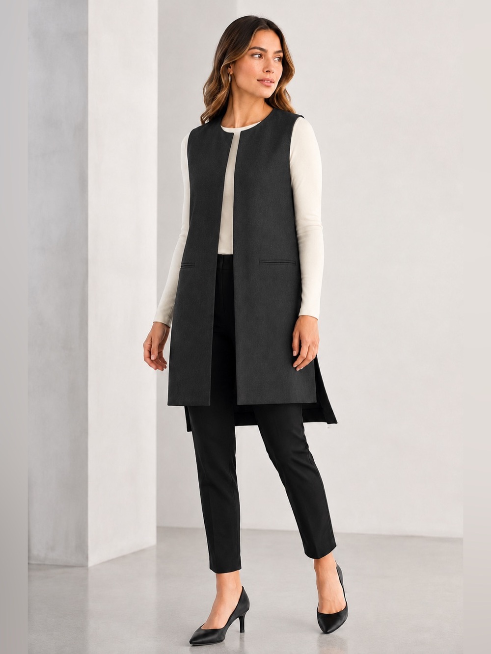 CAbi Black Longline Vest - Sleek Layering Piece